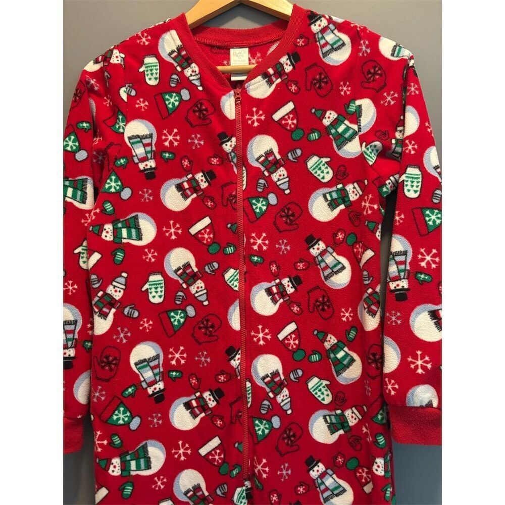 The Children's Place Boys XL Holiday Pajama Red Snowman Print One Piece - Picture 2 of 5